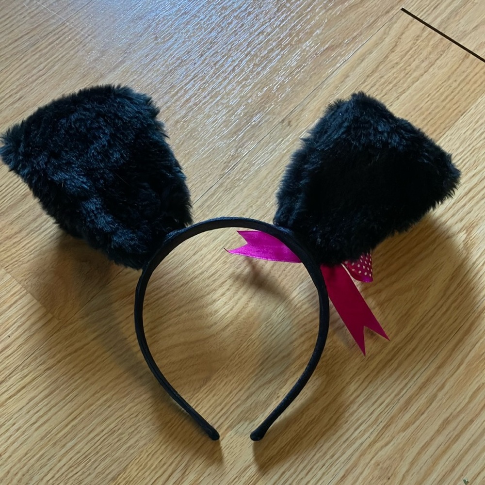 Black and Pink Furry Ear Headband - Picture 2 of 3